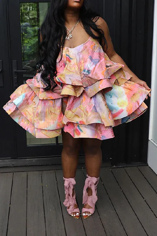 Time to Snag a Bargain!Time to Snag a Bargain!Abstract Print Sweet Tiered Ruffle Mini Dress Time to Snag a Bargain!Time to Snag a Bargain!Abstract Print Sweet Tiered Ruffle Mini Dress