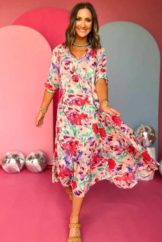 Exclusive Offers You’ll Love!Exclusive Offers You’ll Love!Aqua Multi Floral Frill V Neck Midi Dress