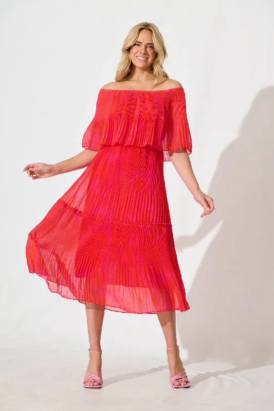 Get More, Spend Less – Shop Now!Get More, Spend Less – Shop Now!Arlette Midi Dress in Pink and Red Print