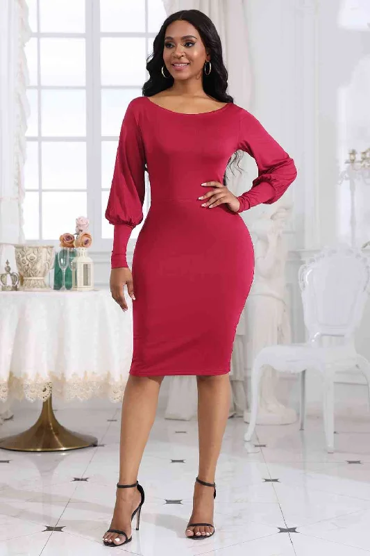 Hot Deals You Can’t Resist!Hot Deals You Can’t Resist!Boat Neck Lantern Sleeve Dress