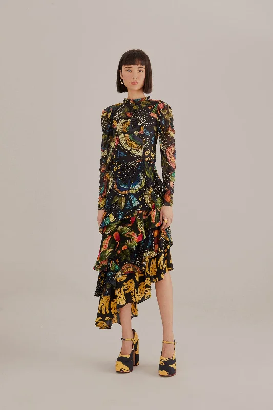 Exclusive Deals Just for You!Exclusive Deals Just for You!Black Colorful Birds Tulle Blouse