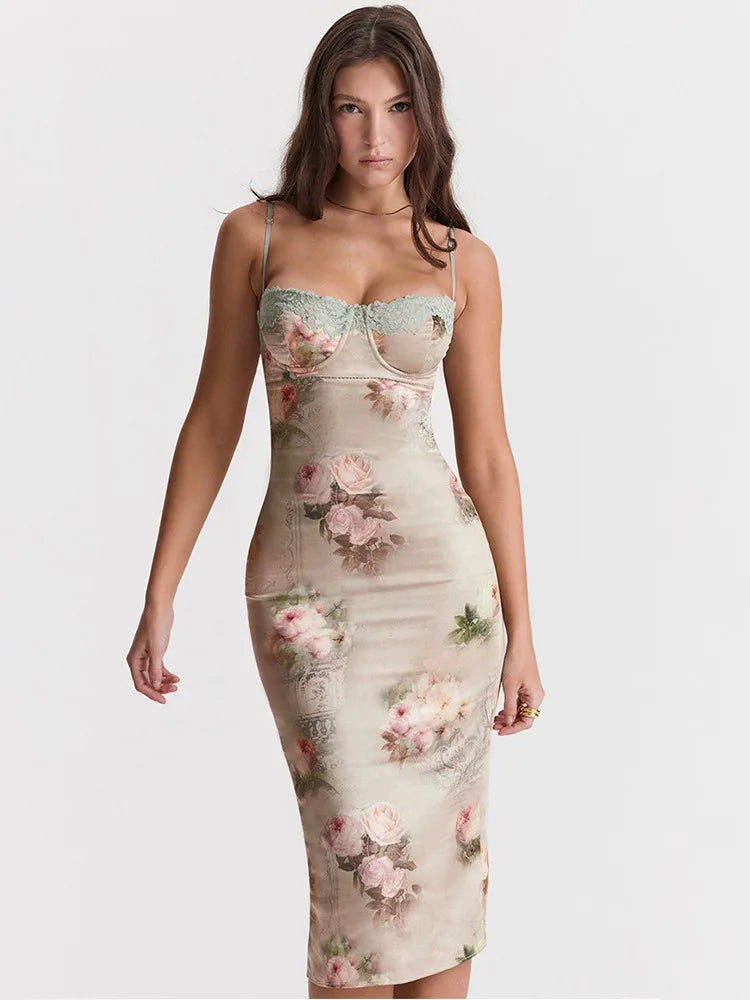 Biggest Sale of the Season!Biggest Sale of the Season!FashionSierra - Spaghetti Strap Lace Print Midi Dress Backless Club Party Floral Dress
