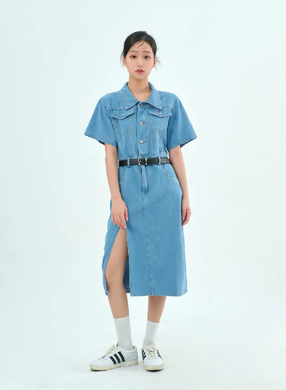 Your Wallet Will Thank You!Your Wallet Will Thank You!Denim Midi Dress With Belt BY308