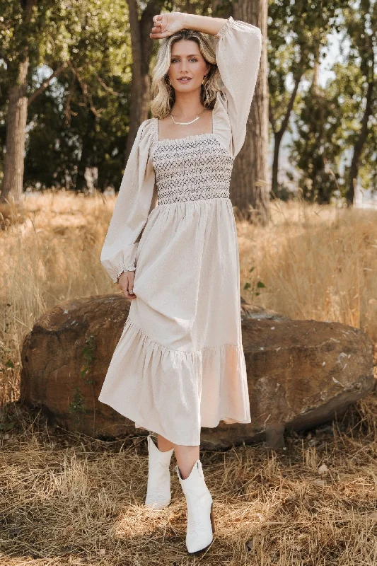 More Discounts, More Joy!More Discounts, More Joy!Emmeline Smocked Midi Dress | Natural More Discounts, More Joy!More Discounts, More Joy!Emmeline Smocked Midi Dress | Natural