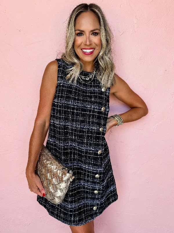 Must-Have Deals Inside!Must-Have Deals Inside!Plaid Tidings Tweed Mini Dress-Black