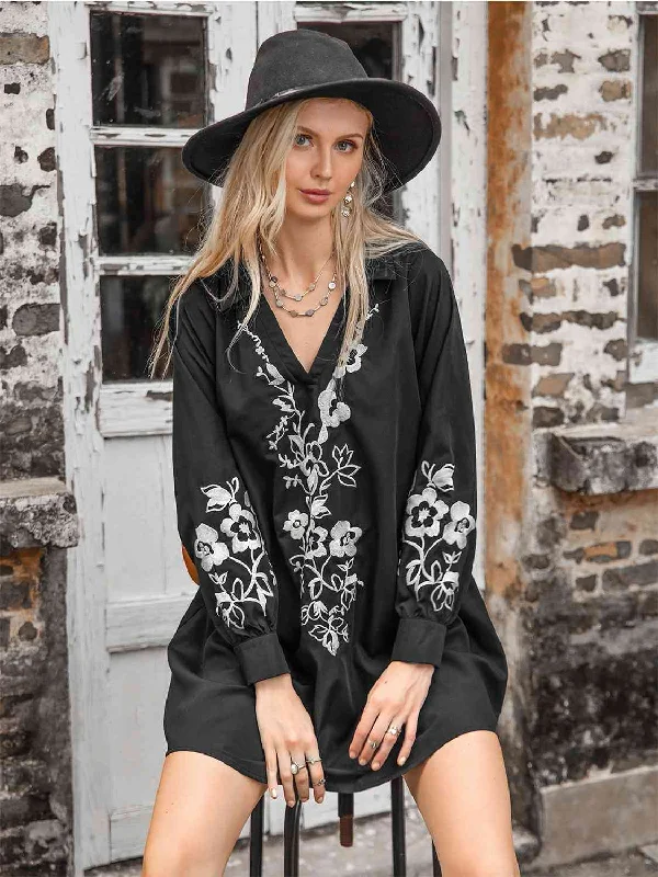 Shop More, Spend Less!Shop More, Spend Less!Floral Collared Neck Long Sleeve Dress