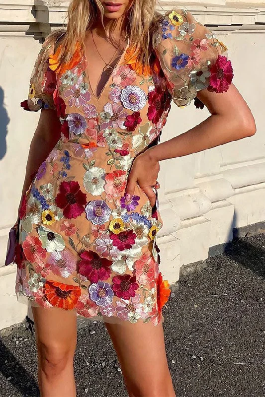 Buy More, Save More!Buy More, Save More!Floral Embroidery Luxe Puff Sleeve Mini Dress
