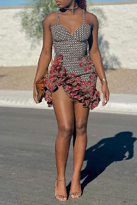 Your Best Deals Are Here!Your Best Deals Are Here!Floral Print Patchwork Pretty Ruffles Irregular Mini Dress
