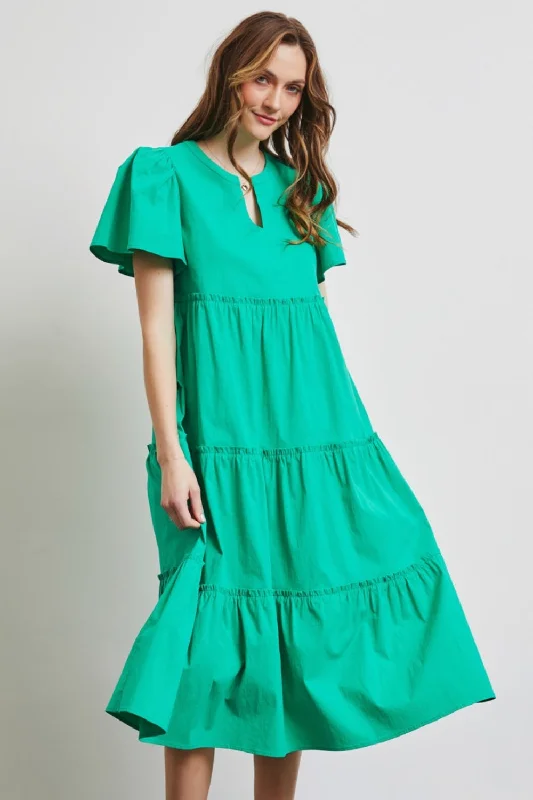 Your Shopping Wish, Our Discount Command!Your Shopping Wish, Our Discount Command!Full Size Cotton Poplin Ruffled Tiered Midi Dress