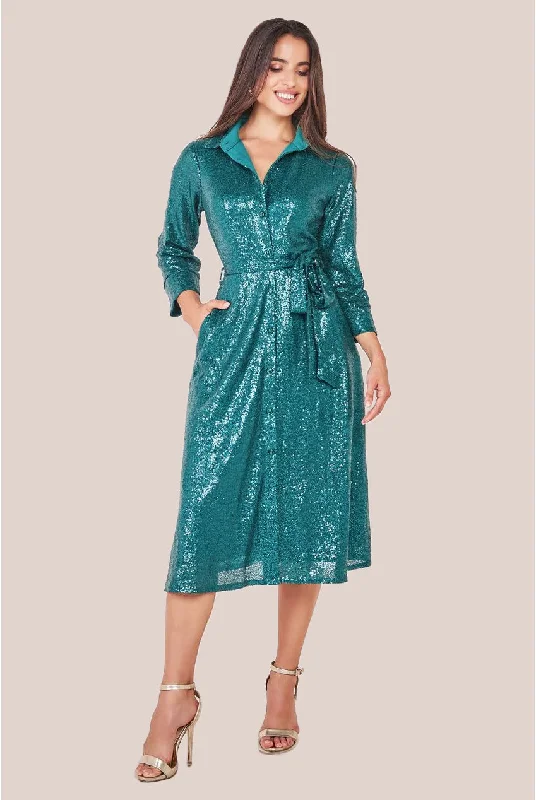Your Exclusive Offer Awaits!Your Exclusive Offer Awaits!Goddiva Sequin Skater Shirt Dress - Emerald Green