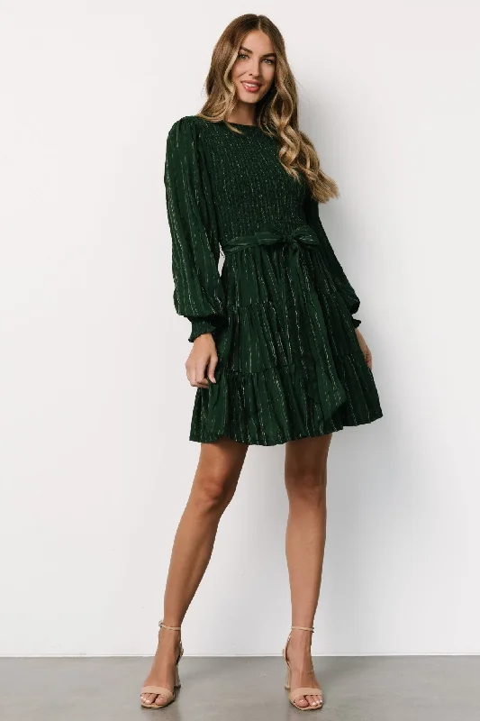 Save Up to 50% Off!Save Up to 50% Off!Ivey Smocked Short Dress | Dark Green + Silver