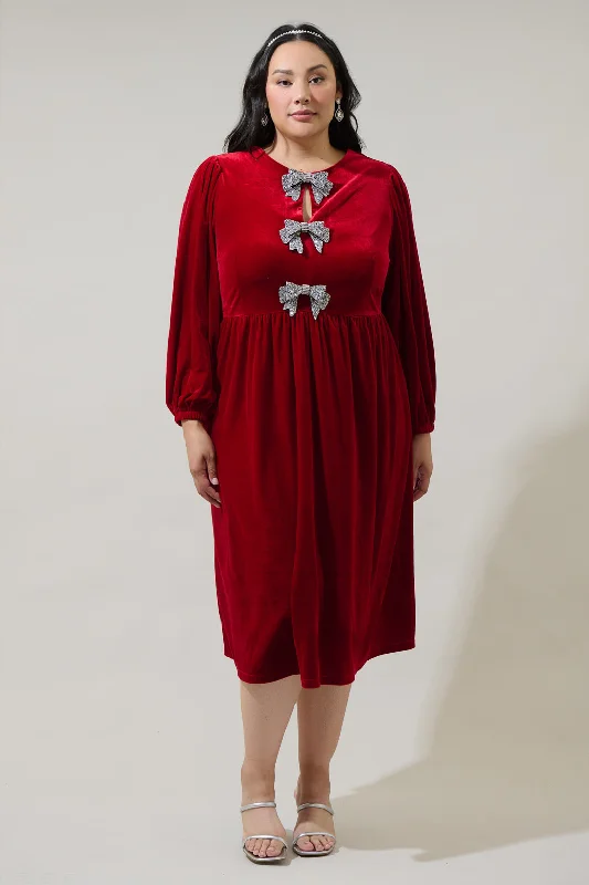 Great Deals, Just for You!Great Deals, Just for You!Jena Glow Bow Velvet Midi Dress Curve