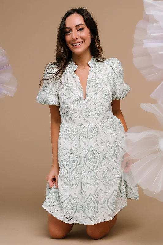 Limited-Time Price Drop!Limited-Time Price Drop!Josie Eyelet Babydoll Dress | White + Sage