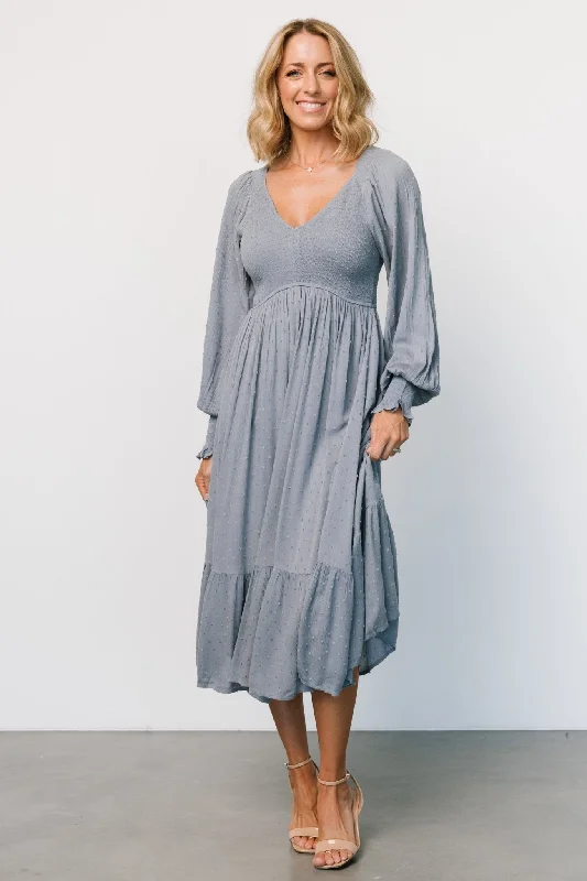 Act Fast – Limited Time Savings!Act Fast – Limited Time Savings!Lainey Smocked Dotted Midi Dress | Dusty Blue
