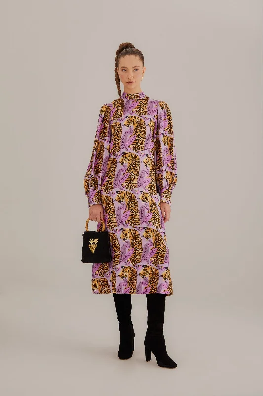 Unlock Huge Savings Now!Unlock Huge Savings Now!Lavender Tiger Leaves Midi Dress