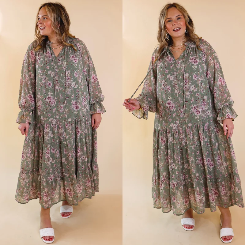 Save Like Never Before!Save Like Never Before!Tuscan Nights Long Sleeve High Neck Floral Midi Dress in Sage