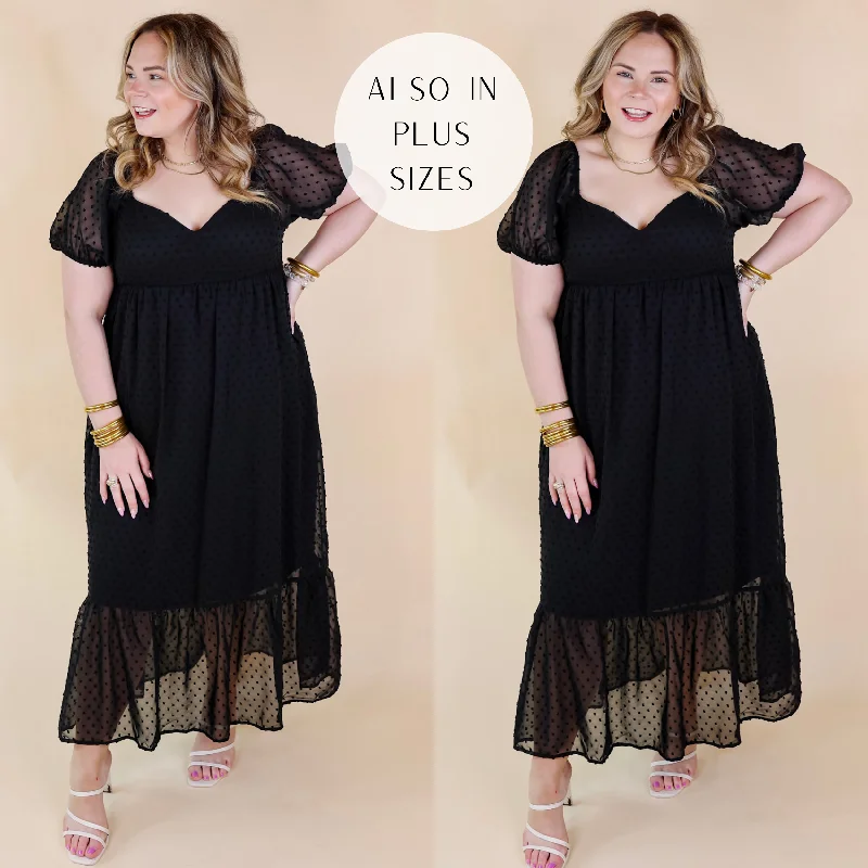 The Best Sale of the Year!The Best Sale of the Year!Love And Beyond Swiss Dot Short Sleeve Midi Dress in Black