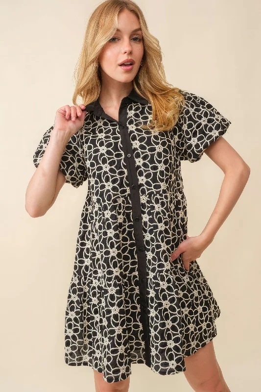 Your Exclusive Offer Awaits!Your Exclusive Offer Awaits!Hot Girl Jacquard Floral Baby Doll Mini Dress In Black