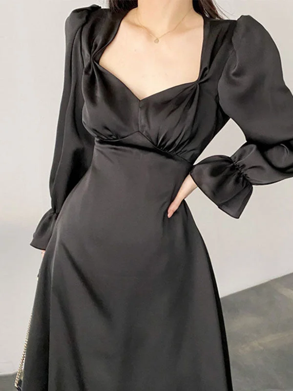 Score Huge Discounts Today!Score Huge Discounts Today!Satin Puff Sleeve Midi Dress