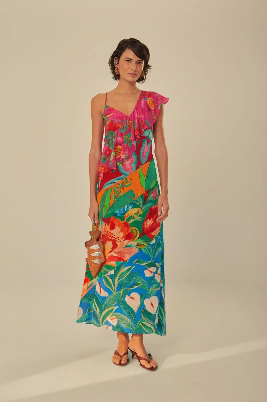 Hurry, Sale Ends Soon!Hurry, Sale Ends Soon!Mixed Flowery Rufle One Strap Midi Dress Hurry, Sale Ends Soon!Hurry, Sale Ends Soon!Mixed Flowery Rufle One Strap Midi Dress