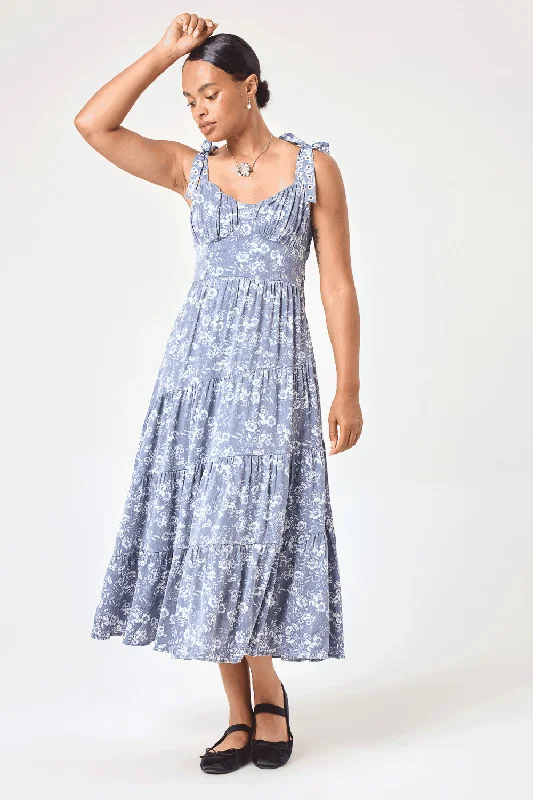 Limited Time Offer!Limited Time Offer!Navy Floral Spiral Midi Dress