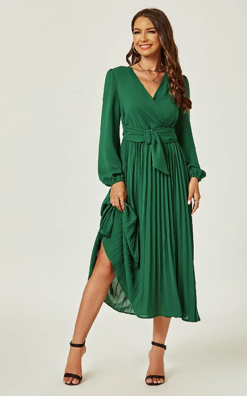 Your Shopping Wish, Our Discount Command!Your Shopping Wish, Our Discount Command!Pleated Midi Skirt Wrap Dress In Green Your Shopping Wish, Our Discount Command!Your Shopping Wish, Our Discount Command!Pleated Midi Skirt Wrap Dress In Green