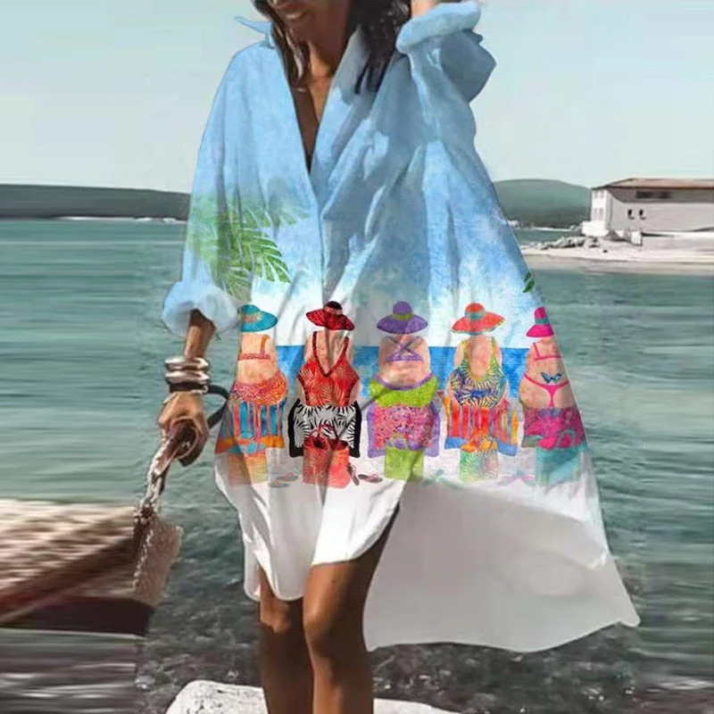 Get the Best for Less!Get the Best for Less!Print V-neck Long Sleeve Loose Dress