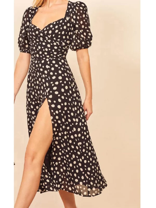 Today’s Deals, Tomorrow’s Regrets!Today’s Deals, Tomorrow’s Regrets!Puff Sleeve Midi Dress With In Black Spot