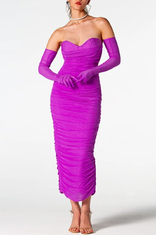 Get the Best for Less!Get the Best for Less!Hot Girl Rhinestone Trim Sweetheart Gloved Midi Dress