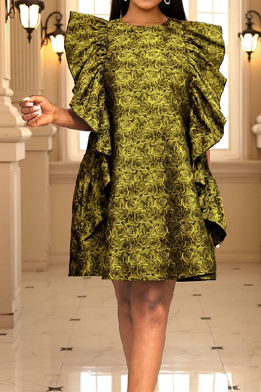 Your Exclusive Offer Awaits!Your Exclusive Offer Awaits!Rose Print Sweet Ruffles Patchwork Mini Dress