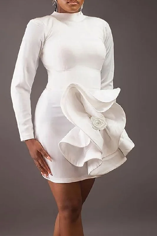 Flash Deals – Act Quickly!Flash Deals – Act Quickly!Solid Color 3D Flower Decor Unique Mini Dress