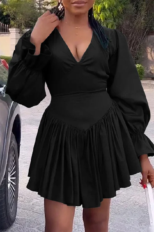 Biggest Sale of the Season!Biggest Sale of the Season!Solid Color Girly Irregular Pleated Mini Dress
