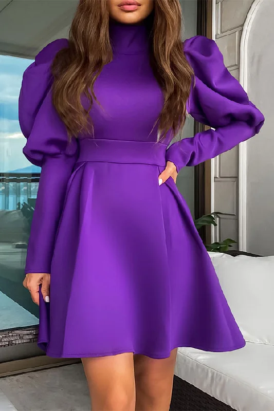 Steals and Deals Await!Steals and Deals Await!Solid Color Puff Sleeve Pretty A-Line Mini Dress