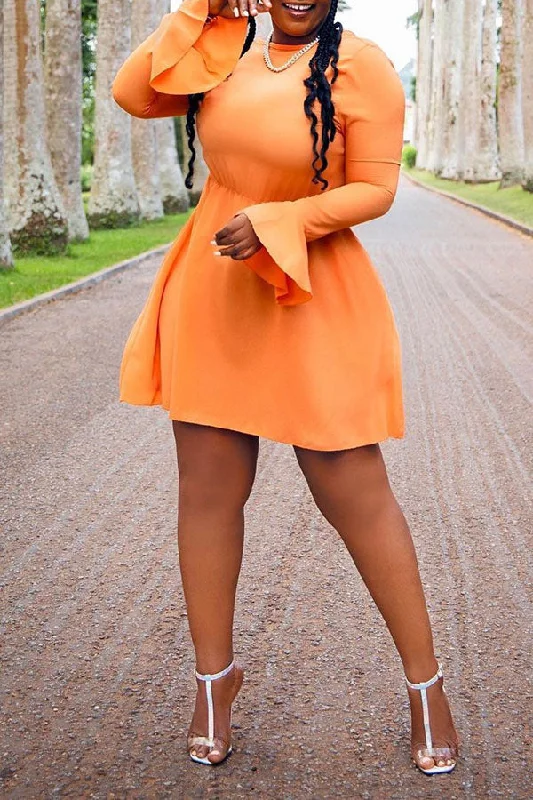 Your Favorite Sale is Back!Your Favorite Sale is Back!Solid Color Trumpet Sleeve Girly A-Line Mini Dress