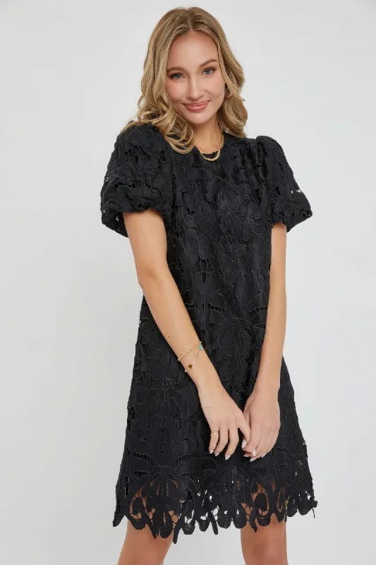 Limited Edition, Limited Price!Limited Edition, Limited Price!Hot Girl Puff Sleeve Crochet Lace Mini Dress In Black