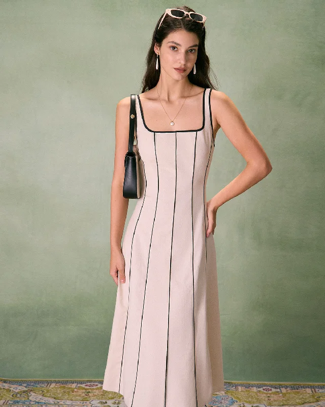 Time to Snag a Bargain!Time to Snag a Bargain!The Khaki Square Neck Contrast Midi Dress