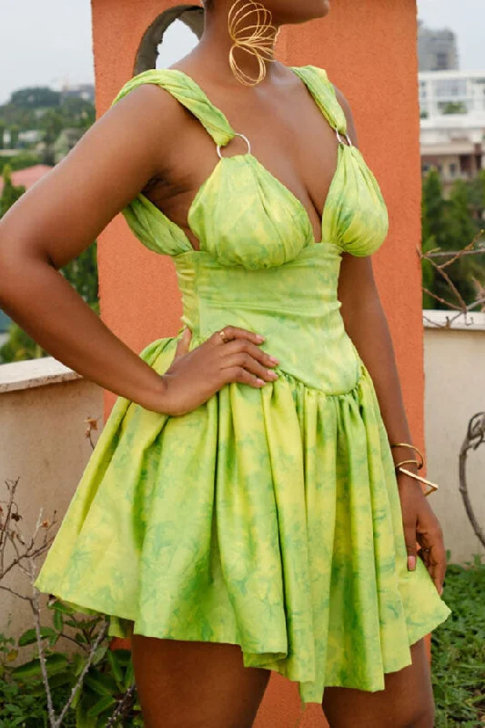 Limited Stock Available!Limited Stock Available!Tie Dye Plunging Smart Strappy Back Pleated Mini Dress