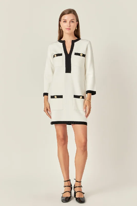Enjoy Huge Discounts Now!Enjoy Huge Discounts Now!White and Black Mini Knit Dress