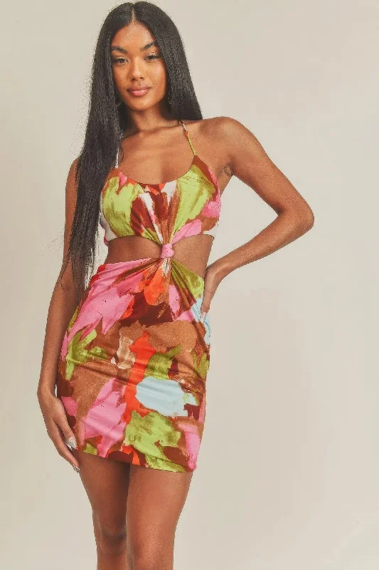 Your Dream Deal is Here!Your Dream Deal is Here!Hot Girl Watercolor Cut Out Halter Mini Dress