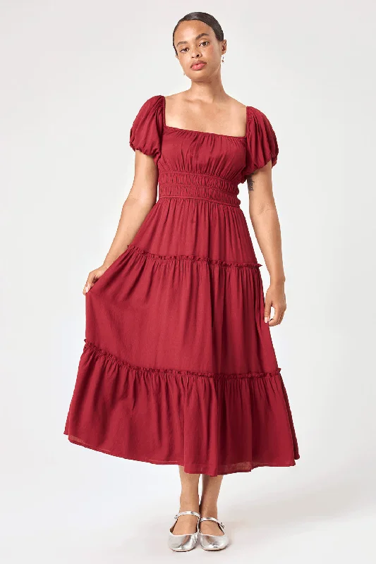 Upgrade for Less!Upgrade for Less!Wine Ruched Waist Midi Dress